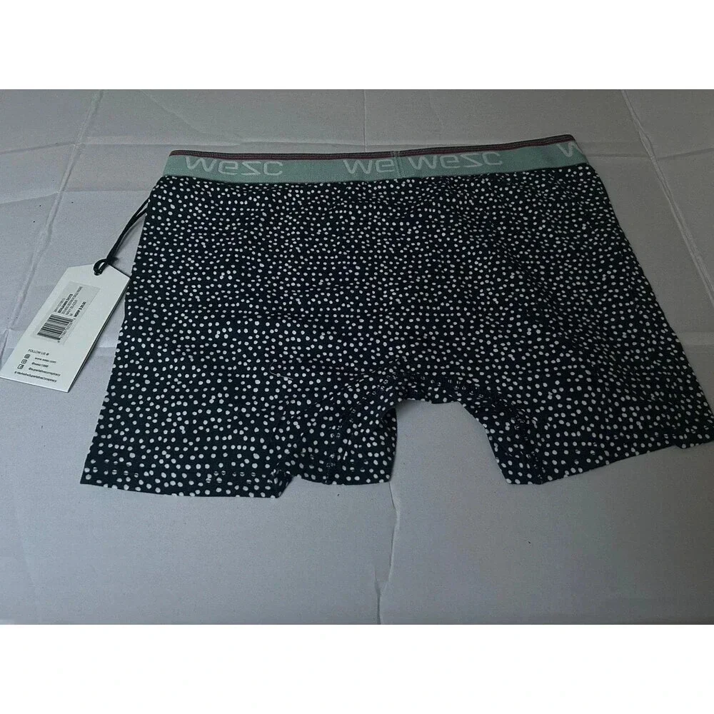 NWT WeSC Men‘s Boxer Brief Underwear, Size Medium Navy White Benjamin Dots